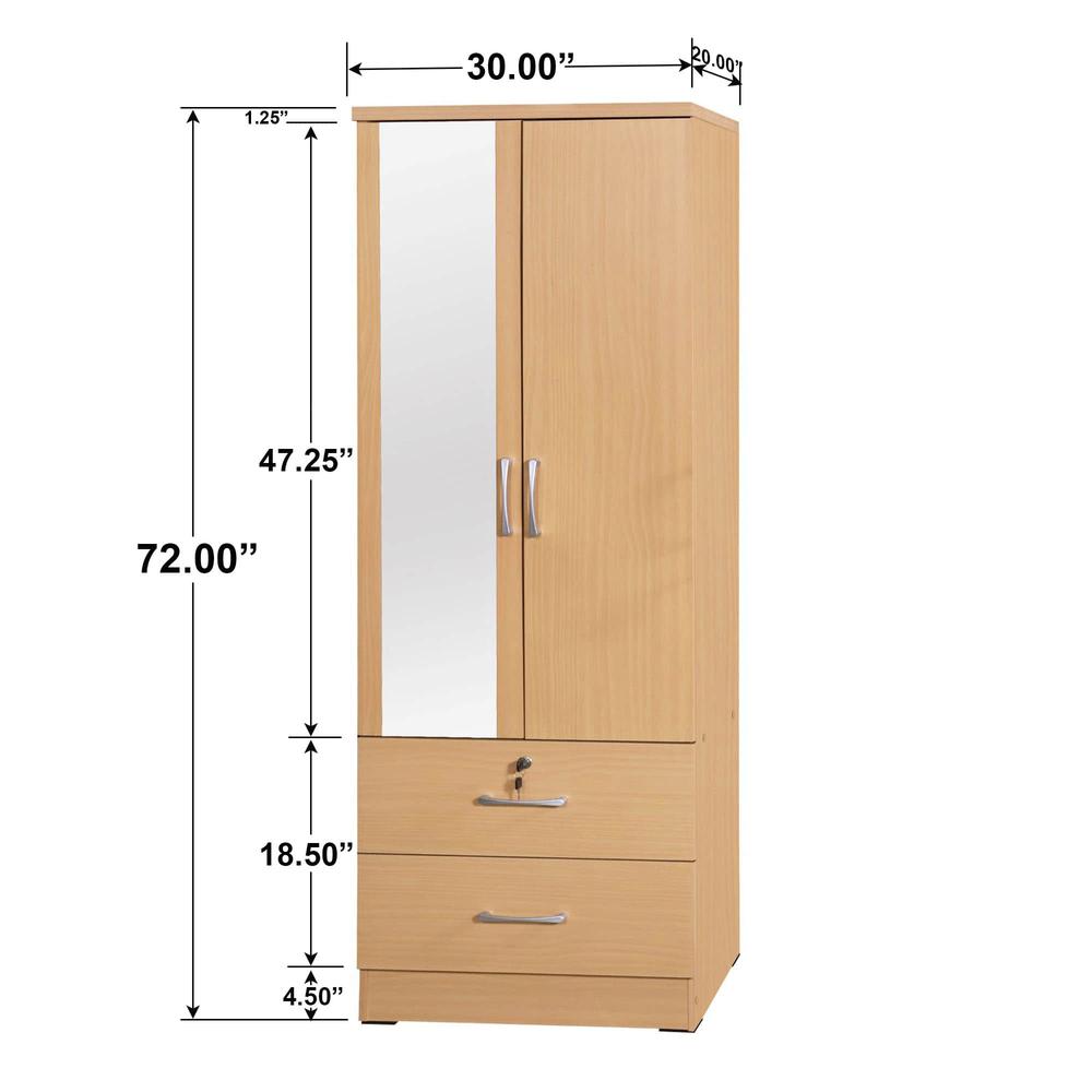 Better Home Products Grace Armoire Wardrobe with Mirror & Drawers Beech (Maple). Picture 3