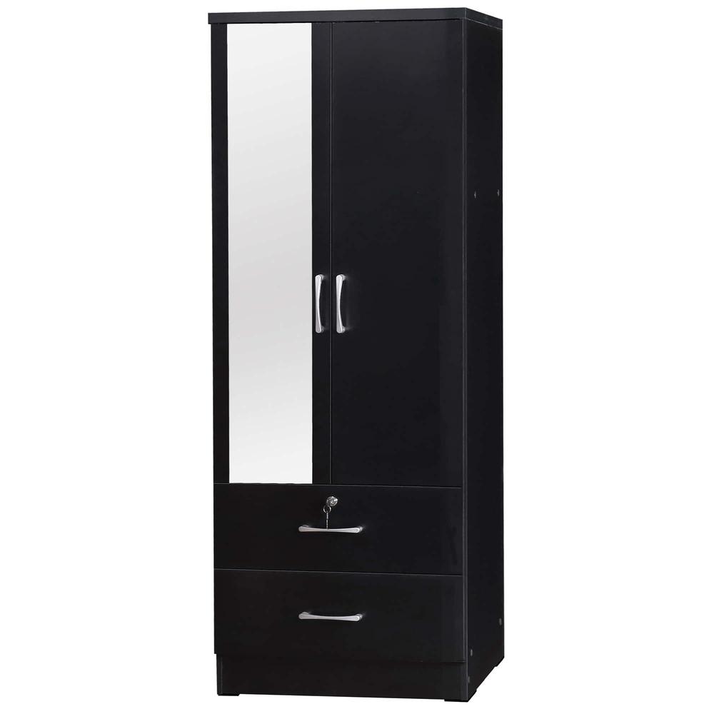 Better Home Products Grace Armoire Wardrobe with Mirror & Drawers in Black. Picture 1