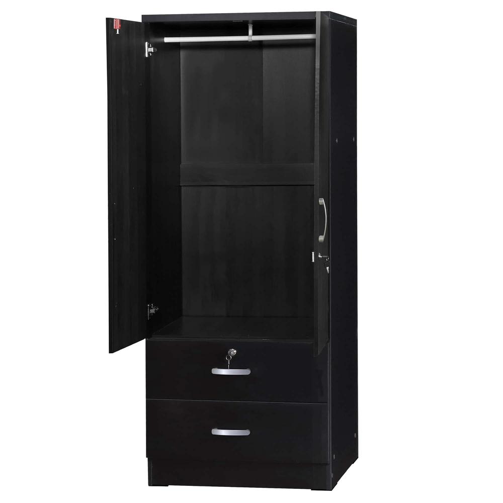 Better Home Products Grace Armoire Wardrobe with Mirror & Drawers in Black. Picture 2