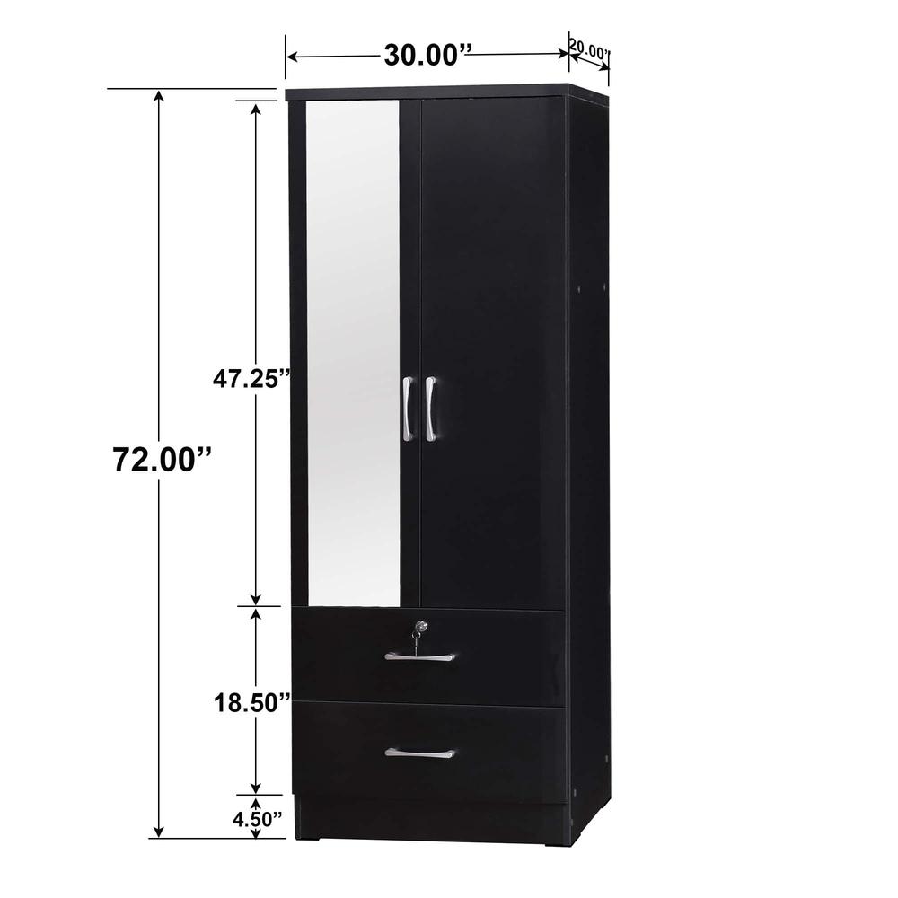 Better Home Products Grace Armoire Wardrobe with Mirror & Drawers in Black. Picture 3
