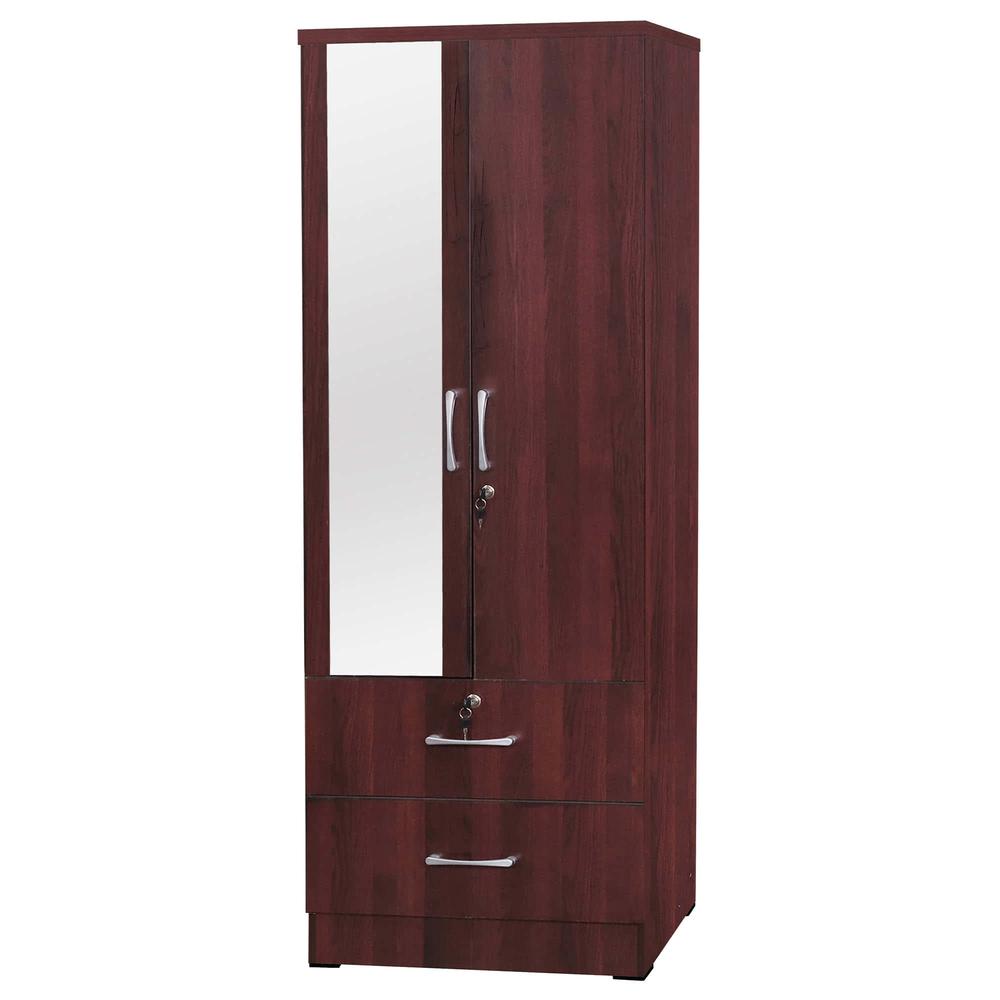 Better Home Products Grace Armoire Wardrobe with Mirror & Drawers in Mahogany. Picture 1