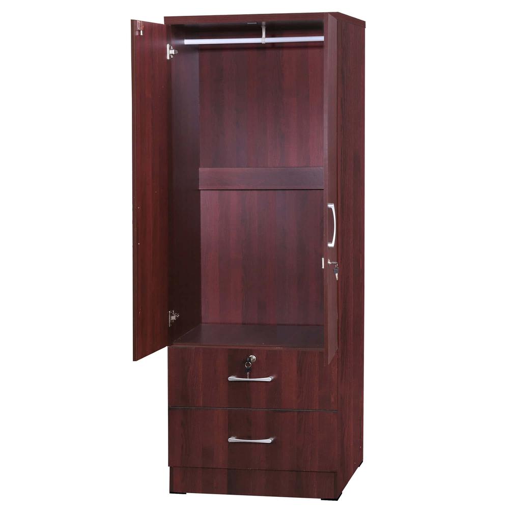 Better Home Products Grace Armoire Wardrobe with Mirror & Drawers in Mahogany. Picture 2