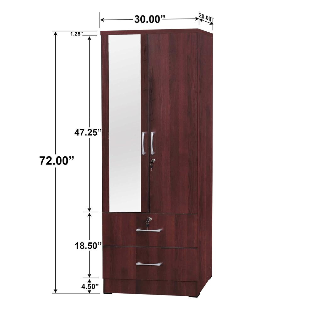 Better Home Products Grace Armoire Wardrobe with Mirror & Drawers in Mahogany. Picture 3