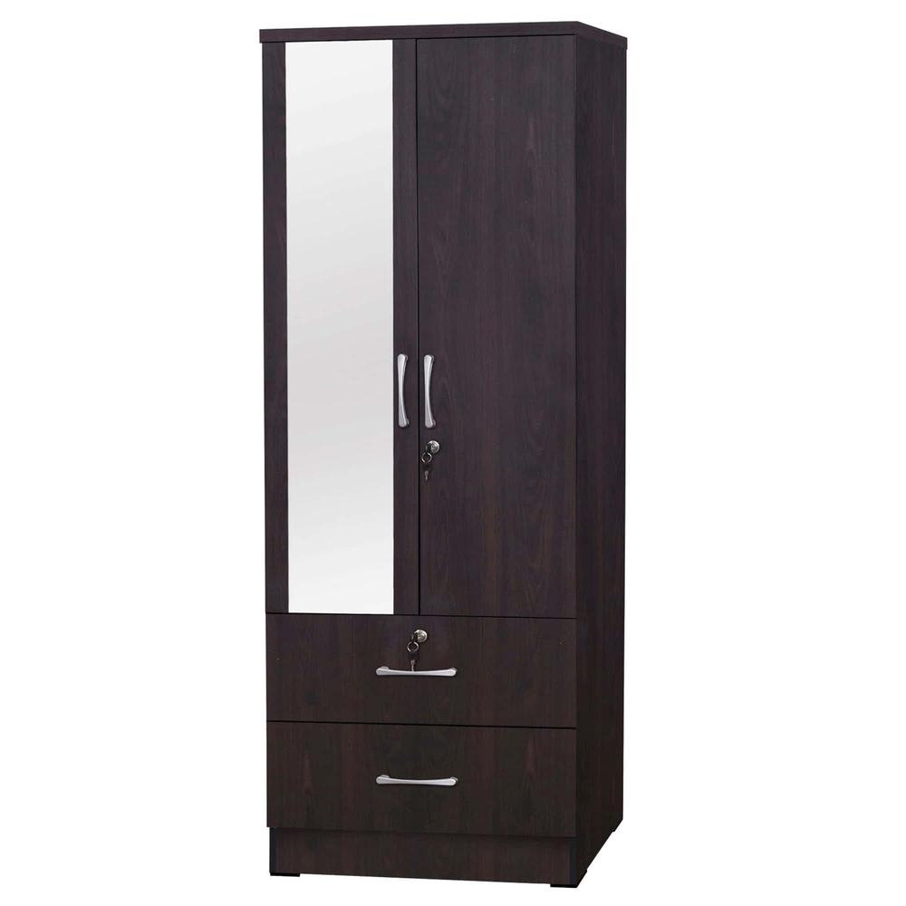Better Home Products Grace Armoire Wardrobe with Mirror & Drawers in Tobacco. Picture 1