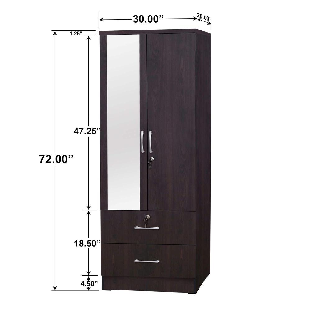 Better Home Products Grace Armoire Wardrobe with Mirror & Drawers in Tobacco. Picture 3