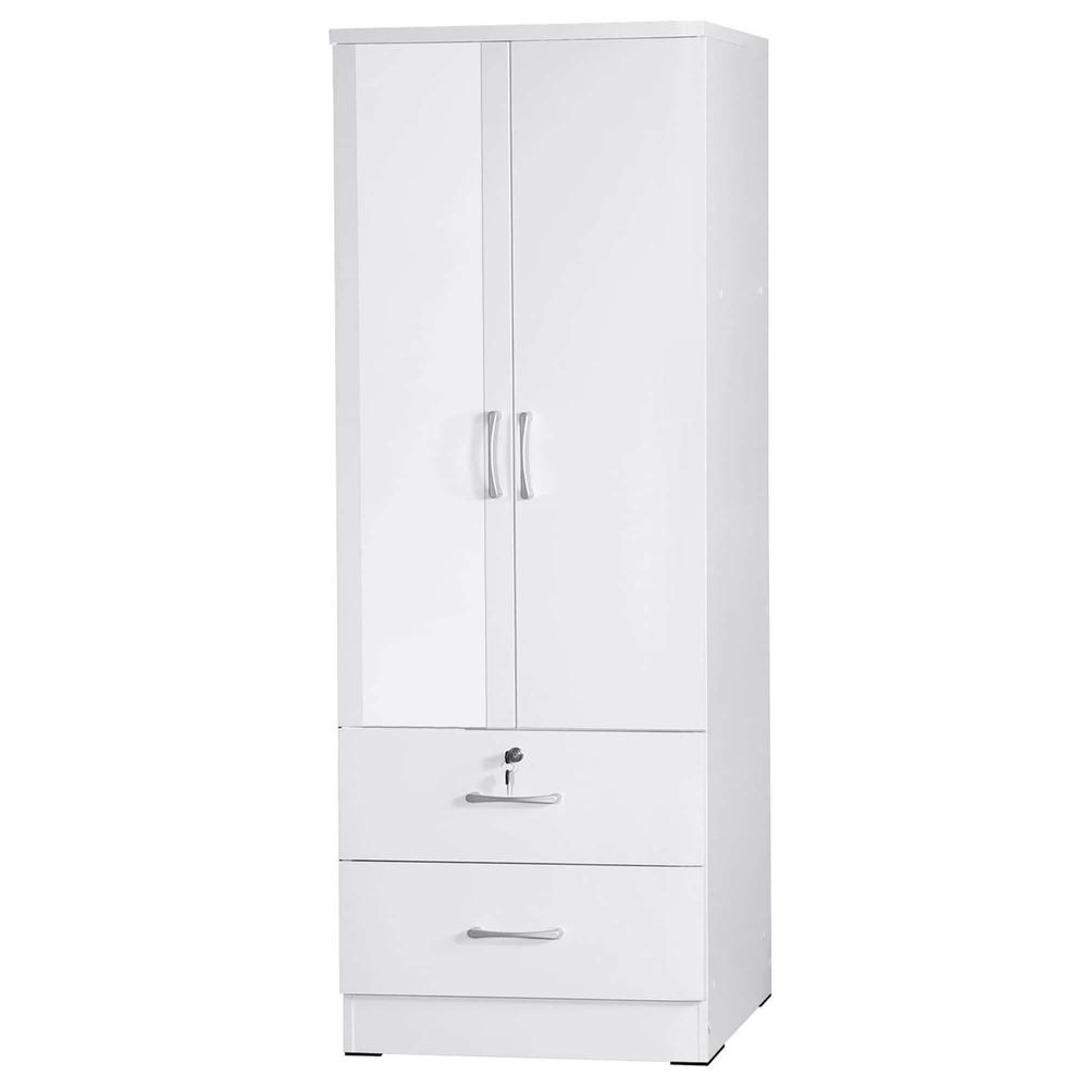 Better Home Products Grace Armoire Wardrobe with Mirror & Drawers in White. Picture 1