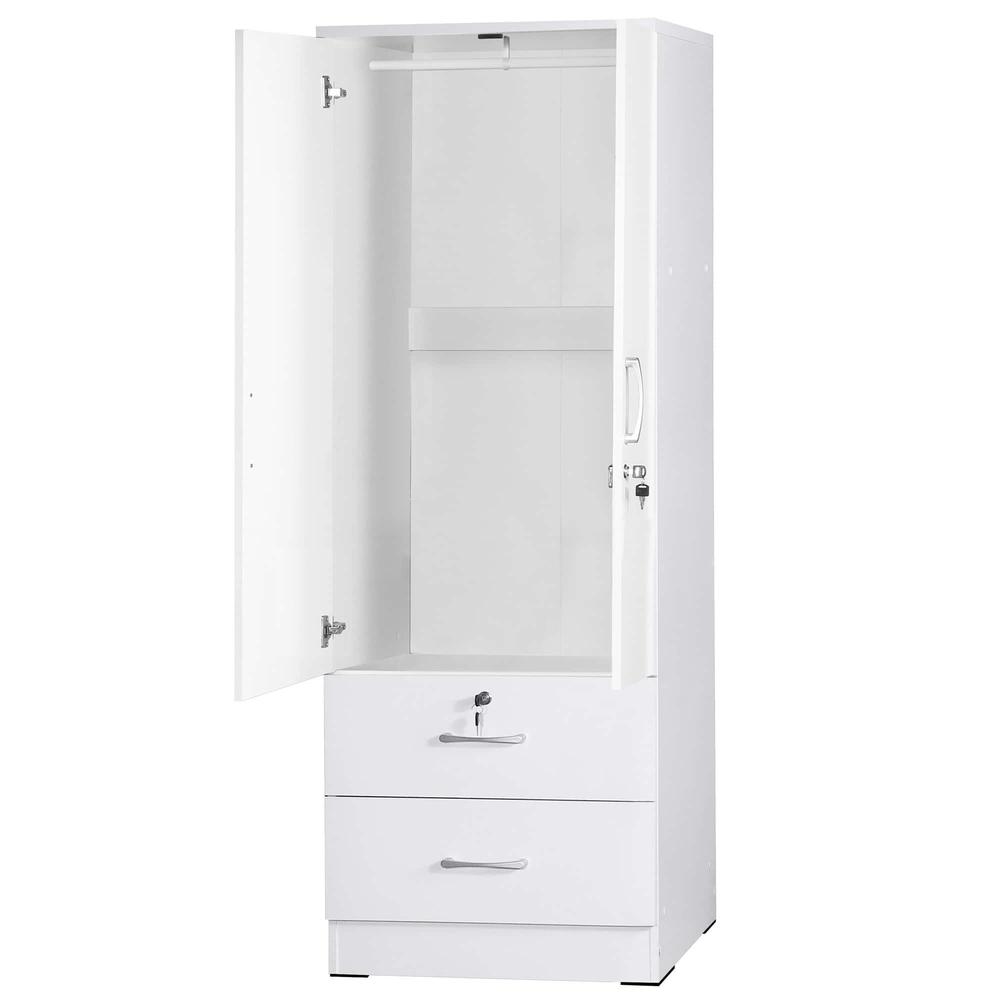 Better Home Products Grace Armoire Wardrobe with Mirror & Drawers in White. Picture 2