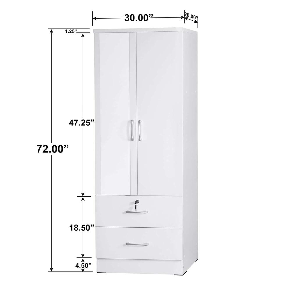 Better Home Products Grace Armoire Wardrobe with Mirror & Drawers in White. Picture 3