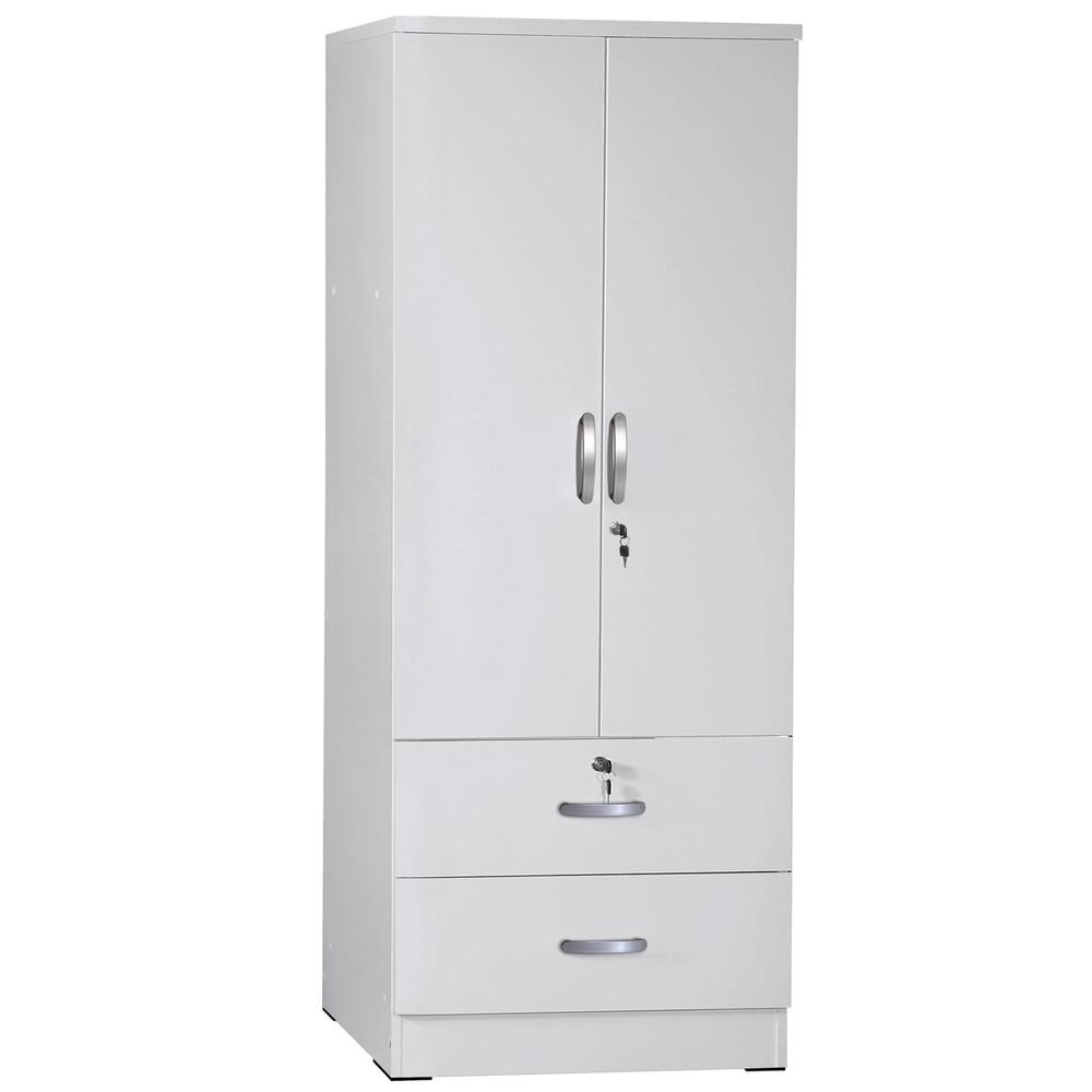 Better Home Products Grace Wood 2-Door Wardrobe Armoire with 2-Drawers in White. Picture 1
