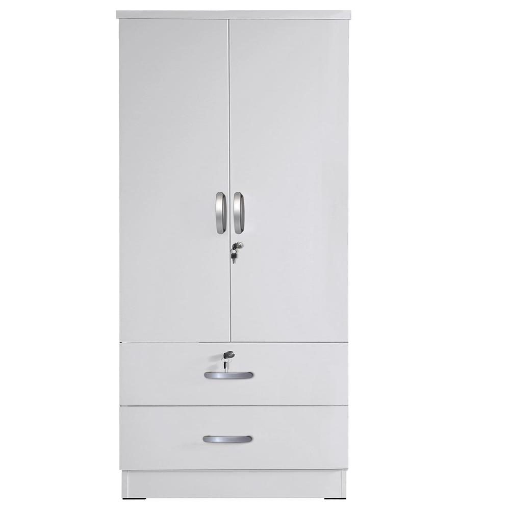 Better Home Products Grace Wood 2-Door Wardrobe Armoire with 2-Drawers in White. Picture 3