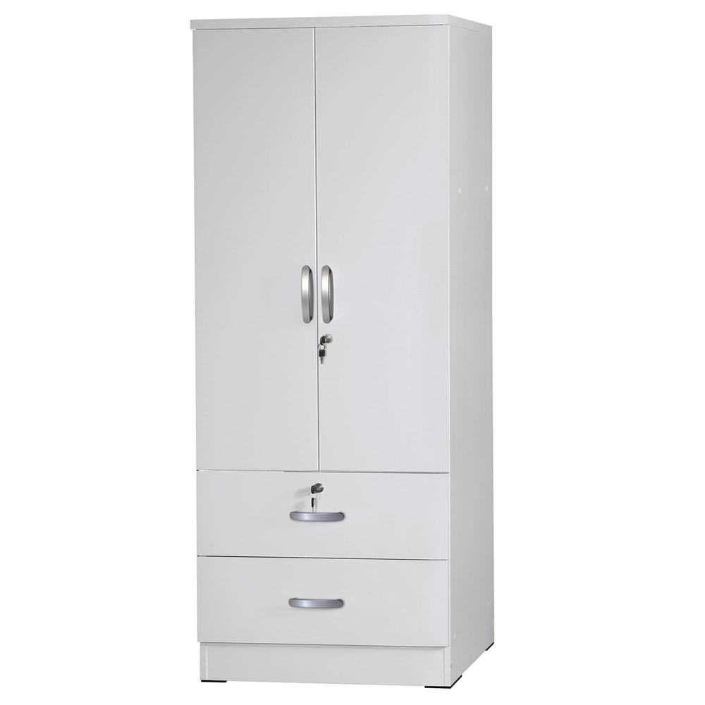 Better Home Products Grace Wood 2-Door Wardrobe Armoire with 2-Drawers in White. Picture 2
