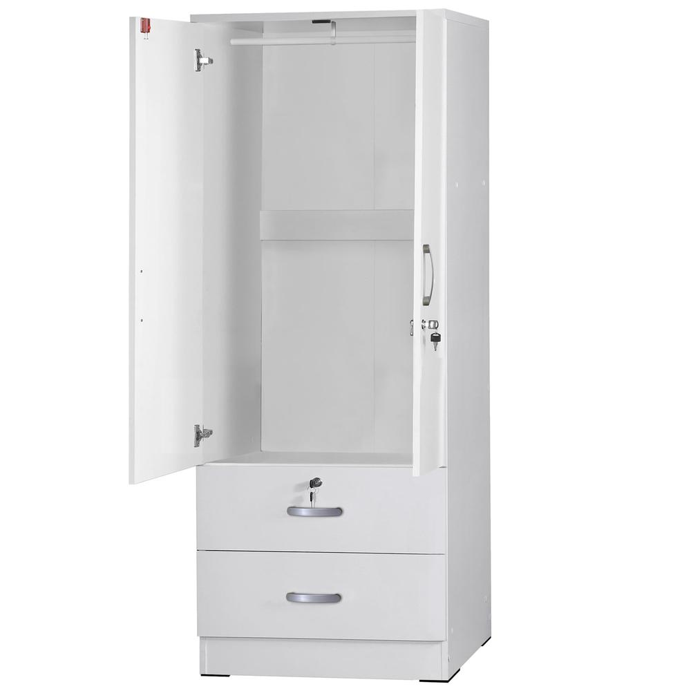 Better Home Products Grace Wood 2-Door Wardrobe Armoire with 2-Drawers in White. Picture 5
