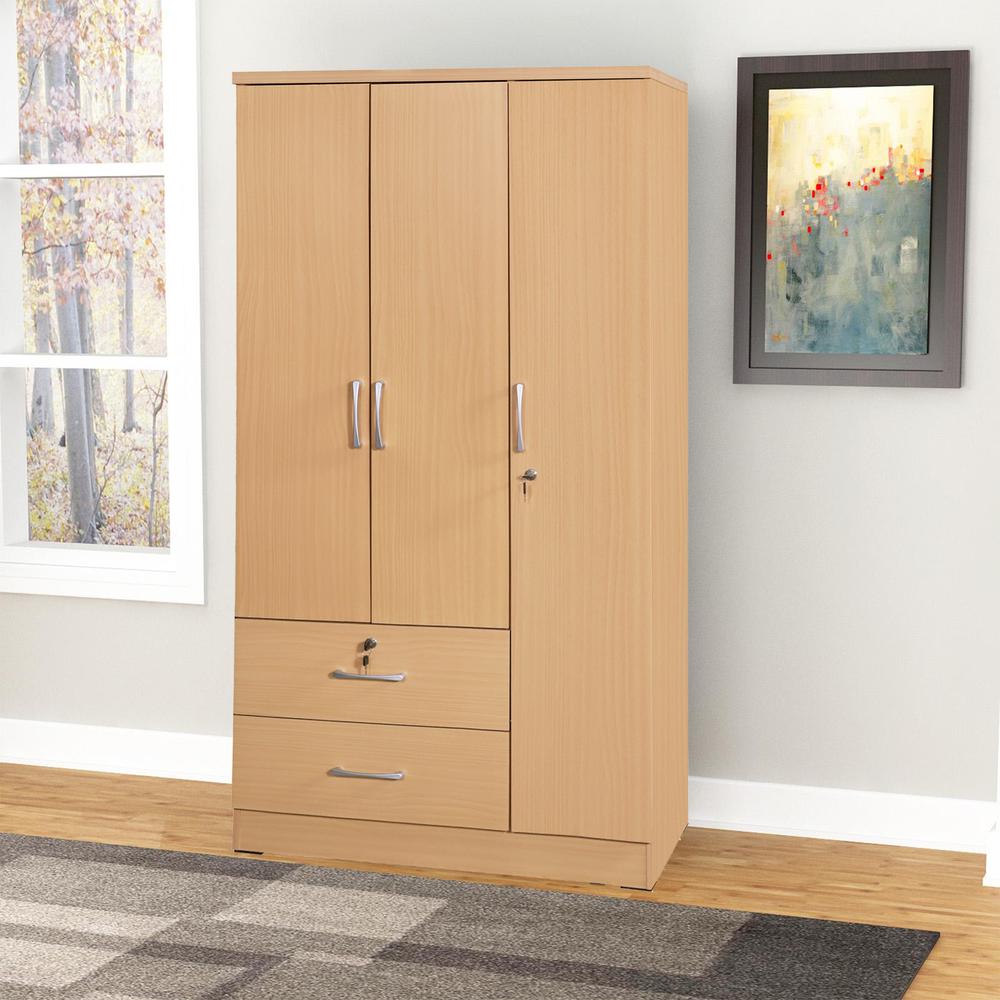 Better Home Products Symphony Wardrobe Armoire Closet with Two Drawers in Maple. Picture 5
