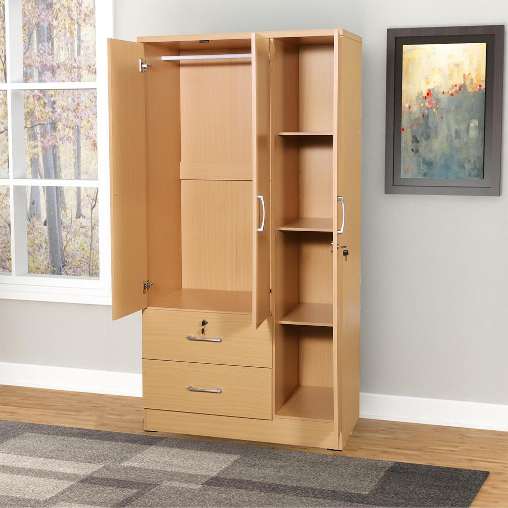 Better Home Products Symphony Wardrobe Armoire Closet with Two Drawers in Maple. Picture 6
