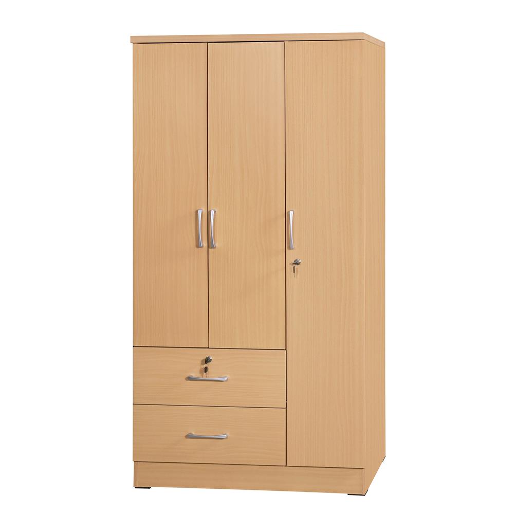 Better Home Products Symphony Wardrobe Armoire Closet with Two Drawers in Maple. Picture 1