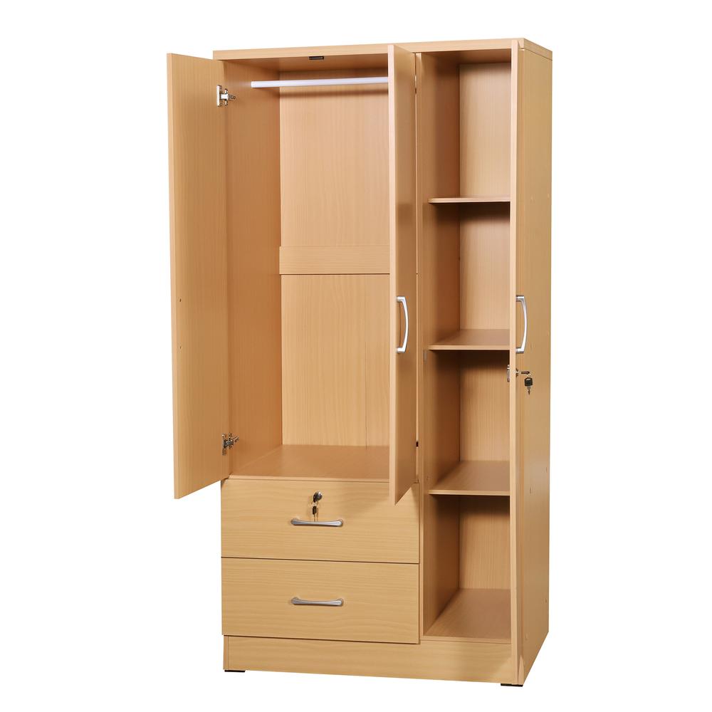 Better Home Products Symphony Wardrobe Armoire Closet with Two Drawers in Maple. Picture 3