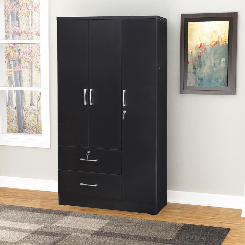 Better Home Products Symphony Wardrobe Armoire Closet with Two Drawers in Black. Picture 5