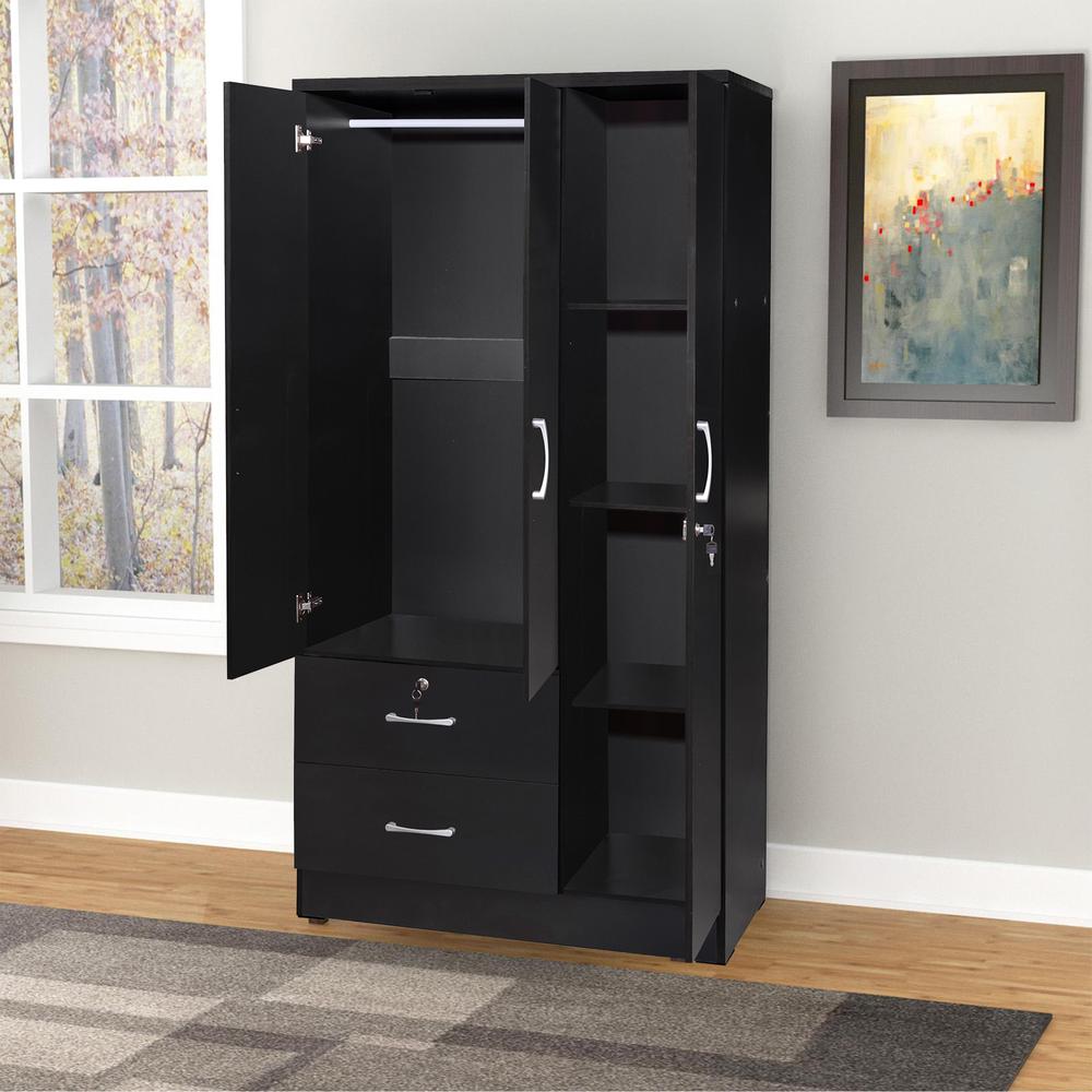 Better Home Products Symphony Wardrobe Armoire Closet with Two Drawers in Black. Picture 6