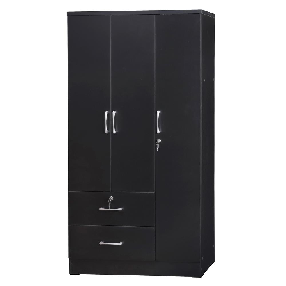 Better Home Products Symphony Wardrobe Armoire Closet with Two Drawers in Black. Picture 1