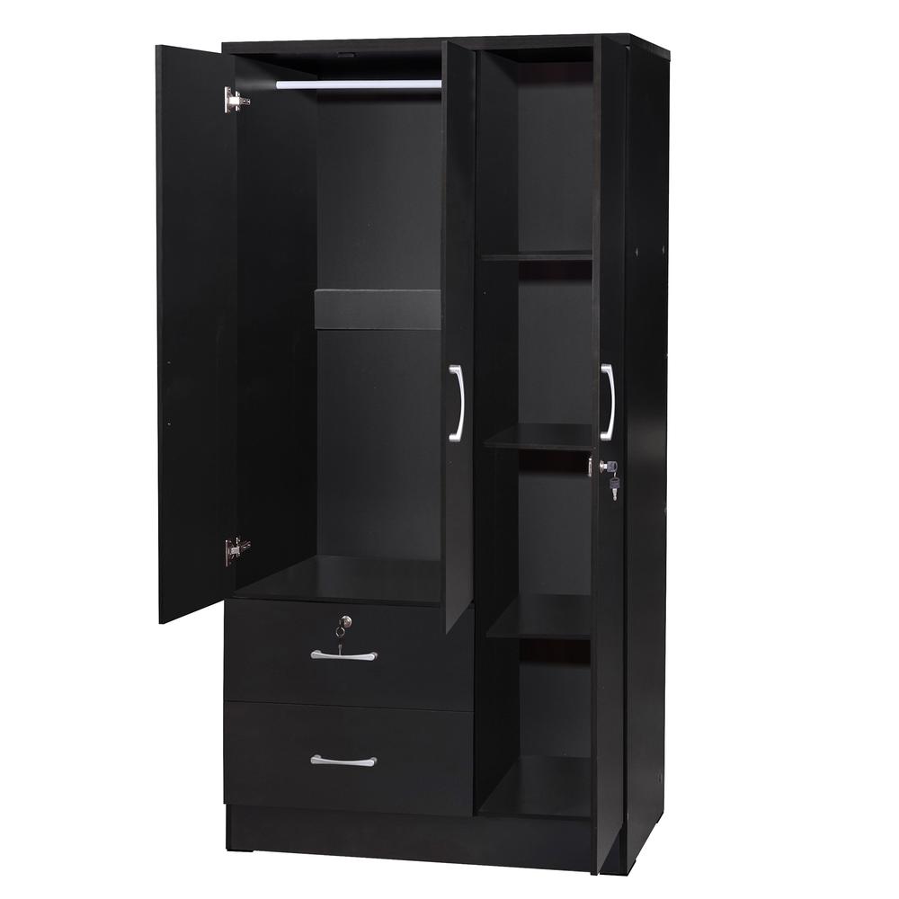 Better Home Products Symphony Wardrobe Armoire Closet with Two Drawers in Black. Picture 2