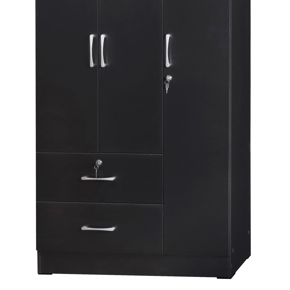 Better Home Products Symphony Wardrobe Armoire Closet with Two Drawers in Black. Picture 4