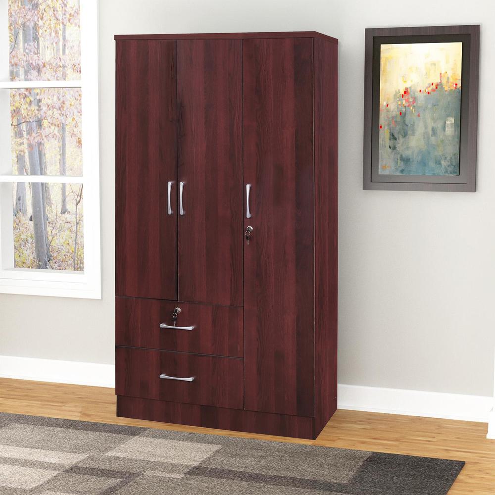 Better Home Products Symphony Wardrobe Armoire Closet with Two Drawers Mahogany. Picture 5