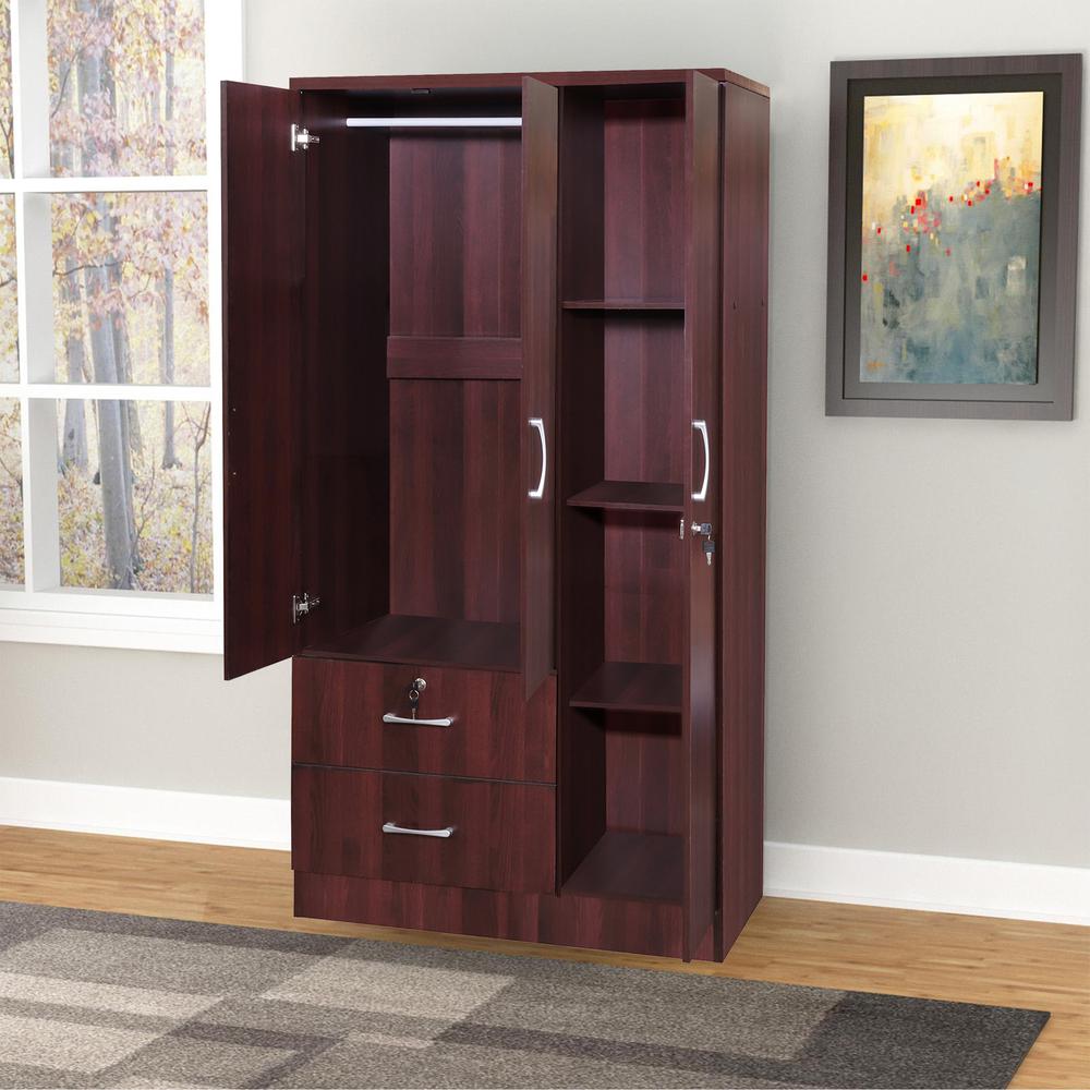 Better Home Products Symphony Wardrobe Armoire Closet with Two Drawers Mahogany. Picture 6