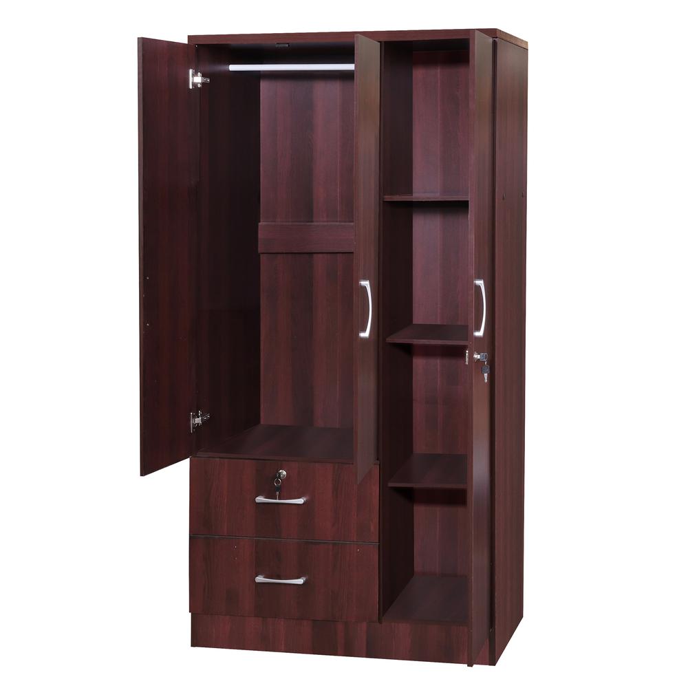 Better Home Products Symphony Wardrobe Armoire Closet with Two Drawers Mahogany. Picture 2