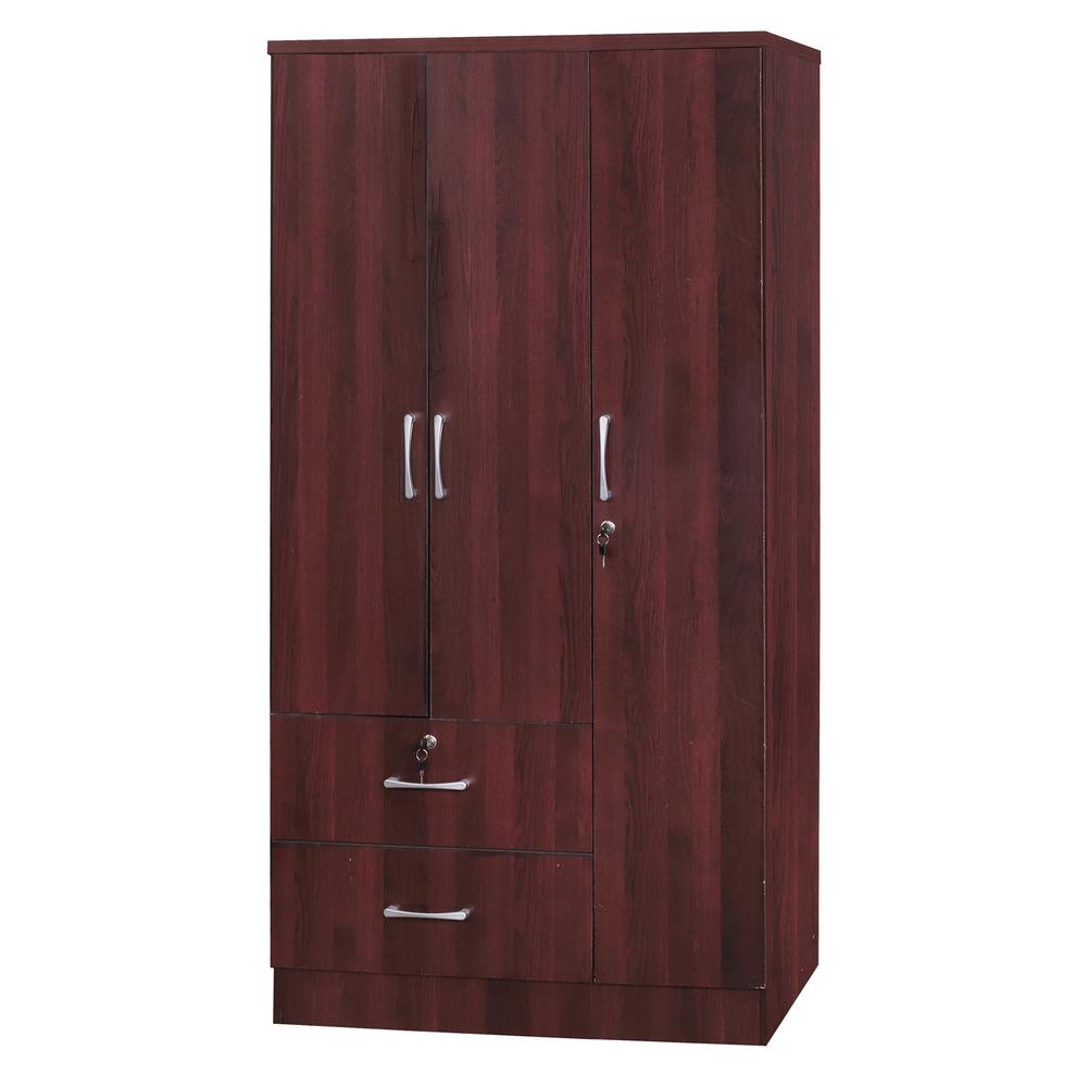 Better Home Products Symphony Wardrobe Armoire Closet with Two Drawers Mahogany. Picture 1