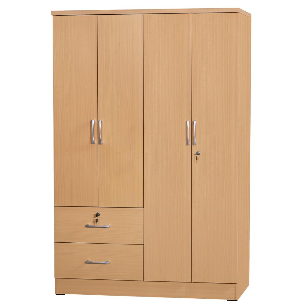 Better Home Products Luna Modern Wood 4 Doors 2 Drawers Armoire in Beech (Maple). Picture 1