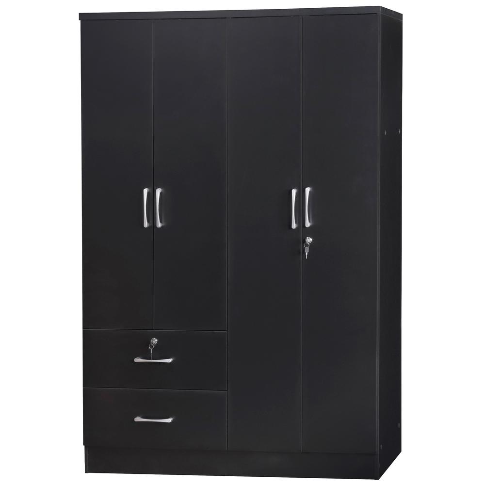Better Home Products Luna Modern Wood 4 Doors 2 Drawers Armoire in Black. Picture 1