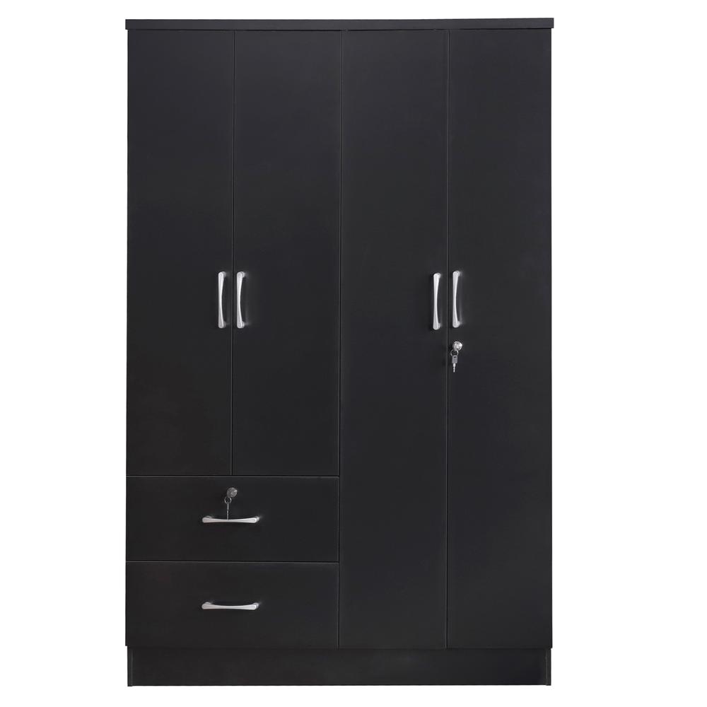 Better Home Products Luna Modern Wood 4 Doors 2 Drawers Armoire in Black. Picture 2