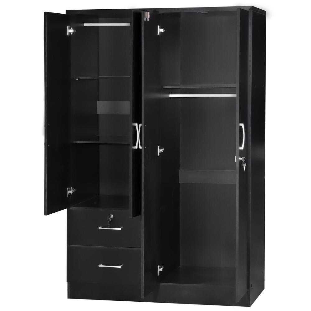 Better Home Products Luna Modern Wood 4 Doors 2 Drawers Armoire in Black. Picture 3