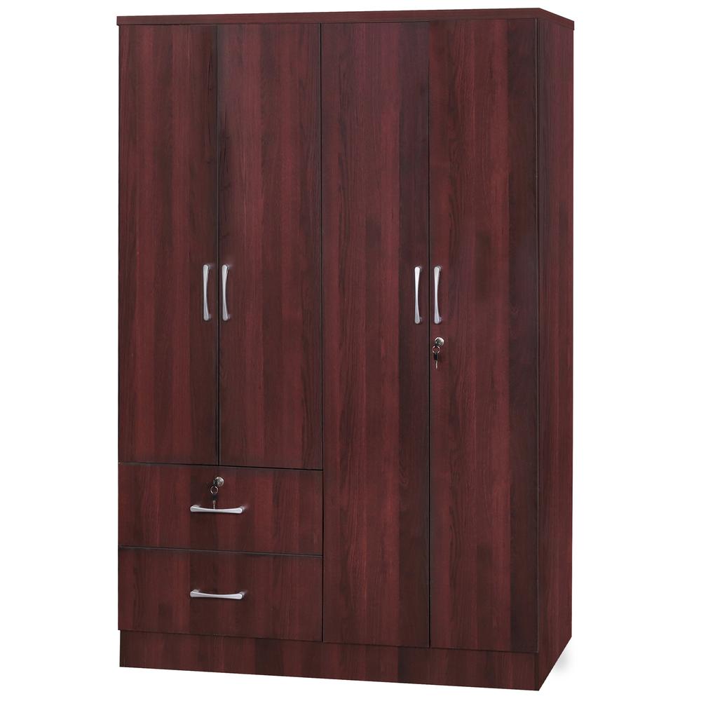 Better Home Products Luna Modern Wood 4 Doors 2 Drawers Armoire in Mahogany. Picture 1