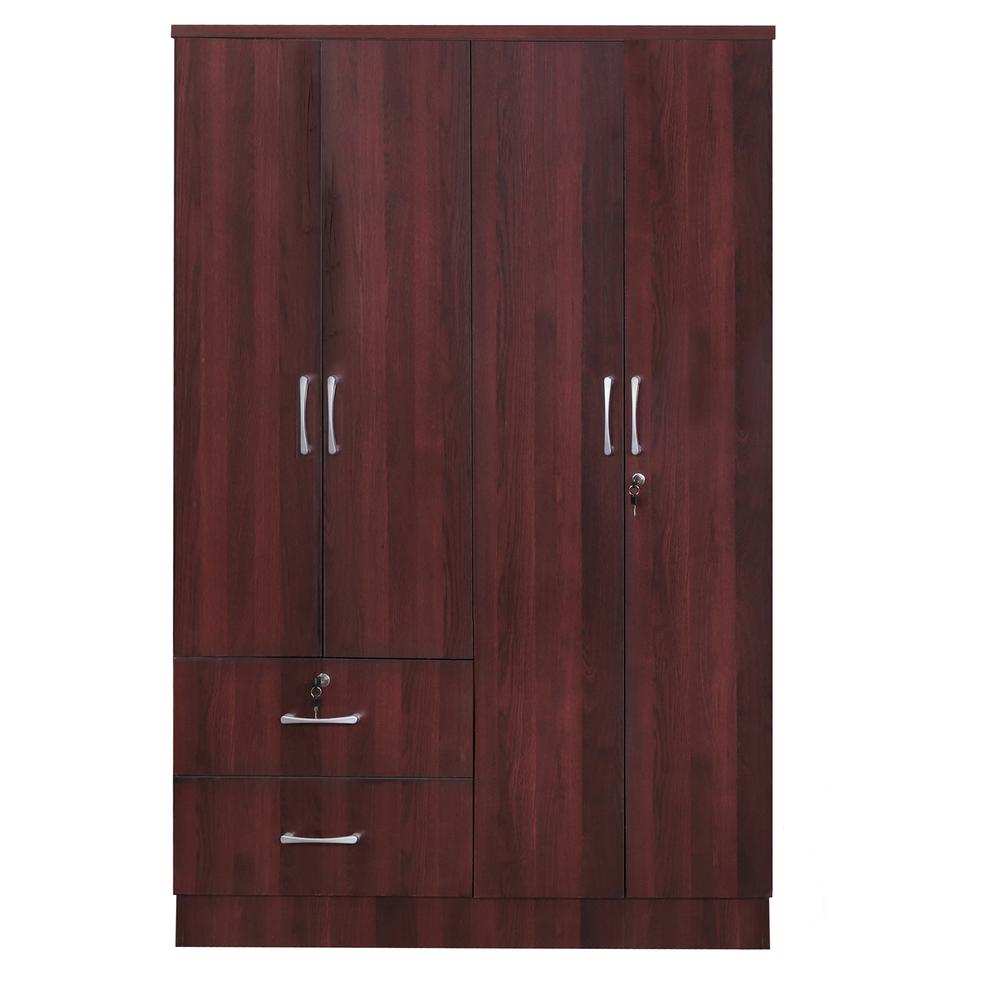 Better Home Products Luna Modern Wood 4 Doors 2 Drawers Armoire in Mahogany. Picture 2