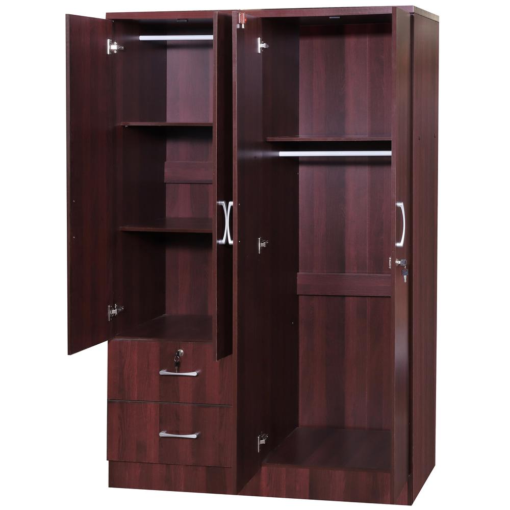 Better Home Products Luna Modern Wood 4 Doors 2 Drawers Armoire in Mahogany. Picture 3