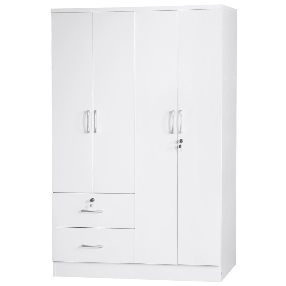 Better Home Products Luna Modern Wood 4 Doors 2 Drawers Armoire in White. Picture 1