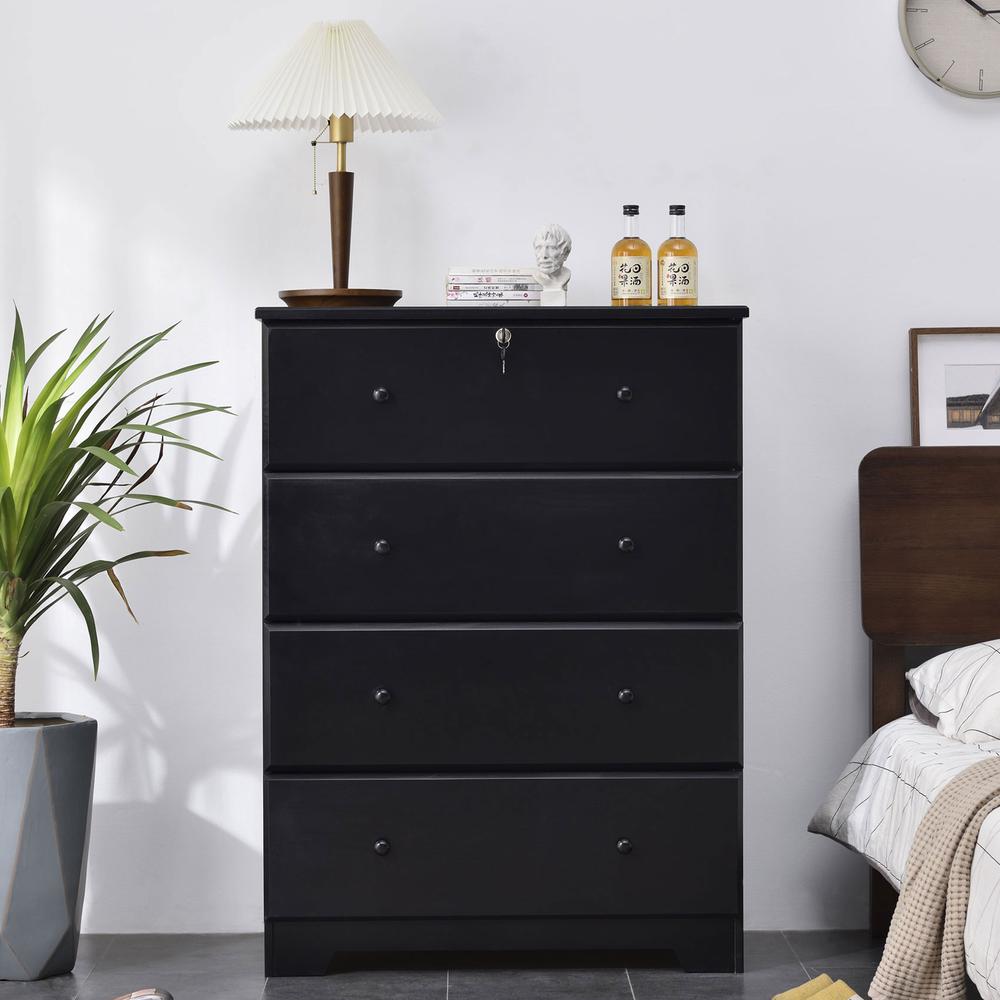 Better Home Products Isabela Solid Pine Wood 4 Drawer Chest Dresser in Black. Picture 3