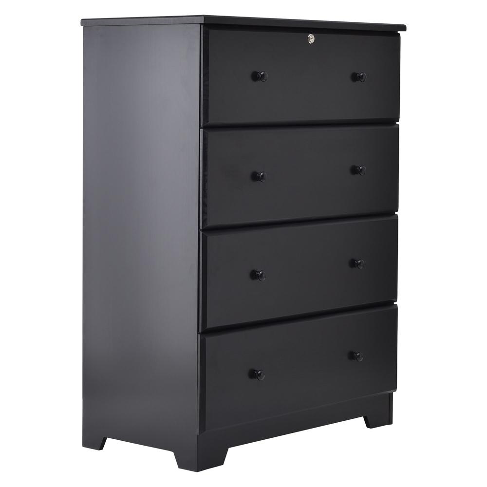 Better Home Products Isabela Solid Pine Wood 4 Drawer Chest Dresser in Black. Picture 1