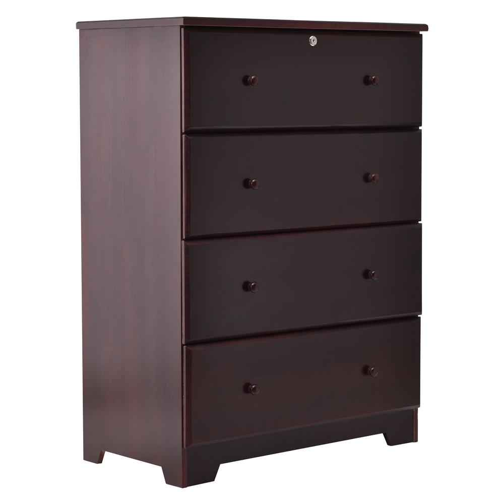 Better Home Products Isabela Solid Pine Wood 4 Drawer Chest Dresser in Mahogany. Picture 1