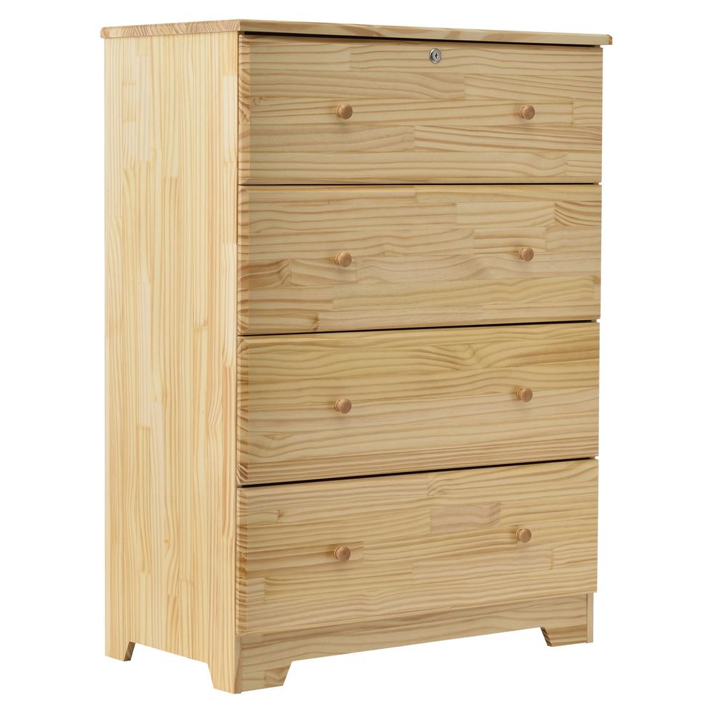 Better Home Products Isabela Solid Pine Wood 4 Drawer Chest Dresser in Natural. Picture 1