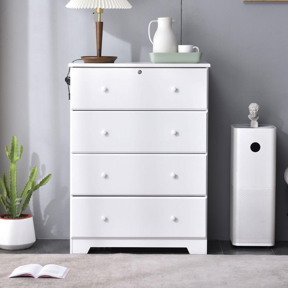 Better Home Products Isabela Solid Pine Wood 4 Drawer Chest Dresser in White. Picture 3