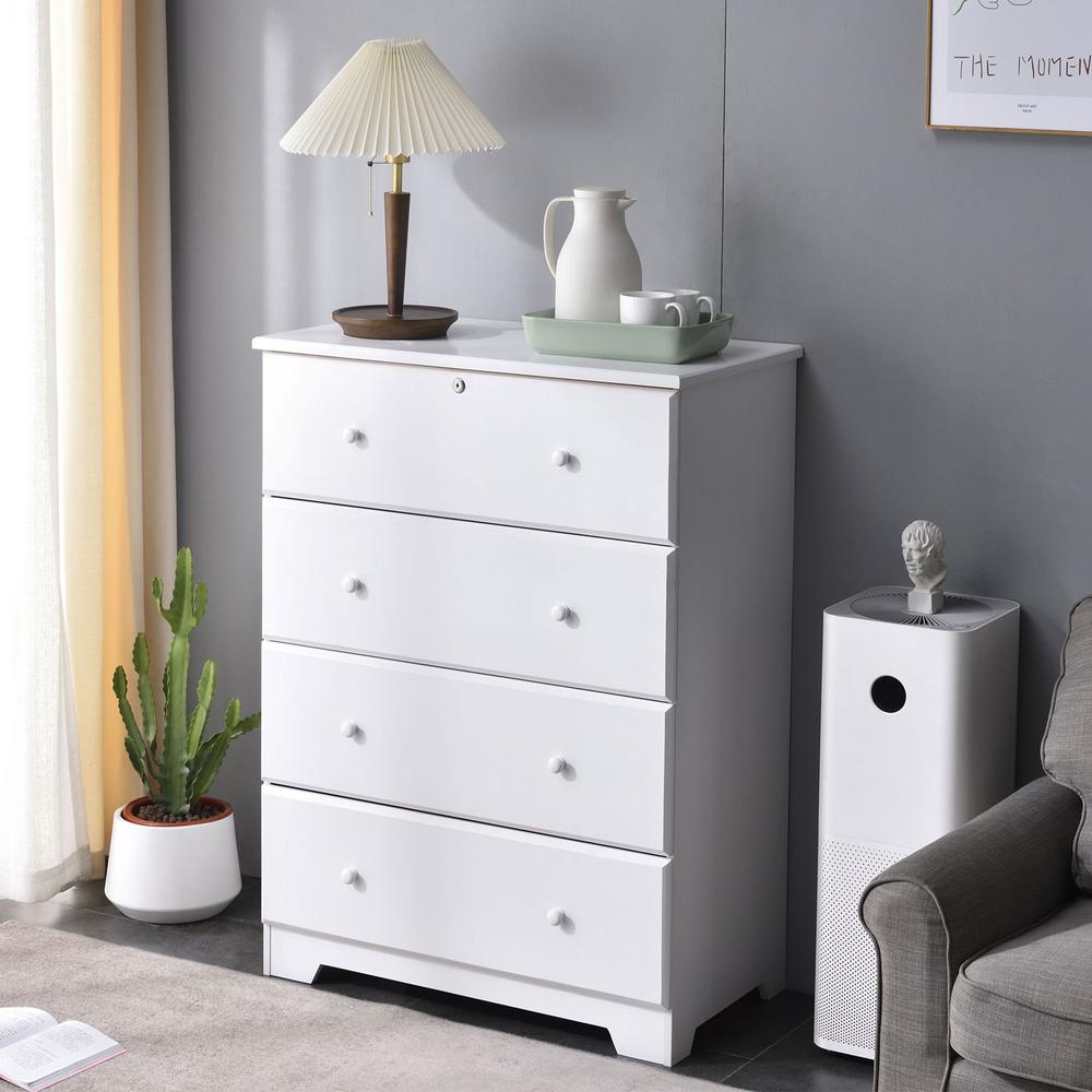 Better Home Products Isabela Solid Pine Wood 4 Drawer Chest Dresser in White. Picture 4