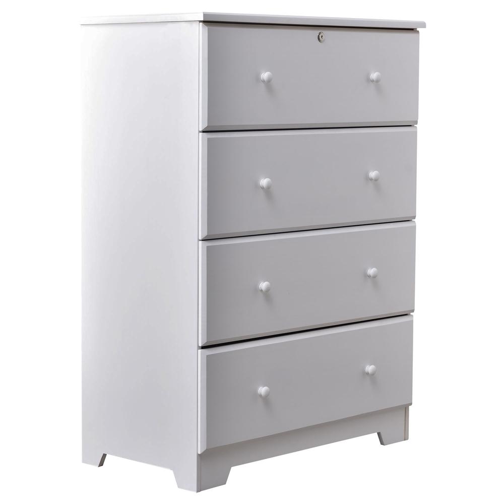 Better Home Products Isabela Solid Pine Wood 4 Drawer Chest Dresser in White. Picture 1