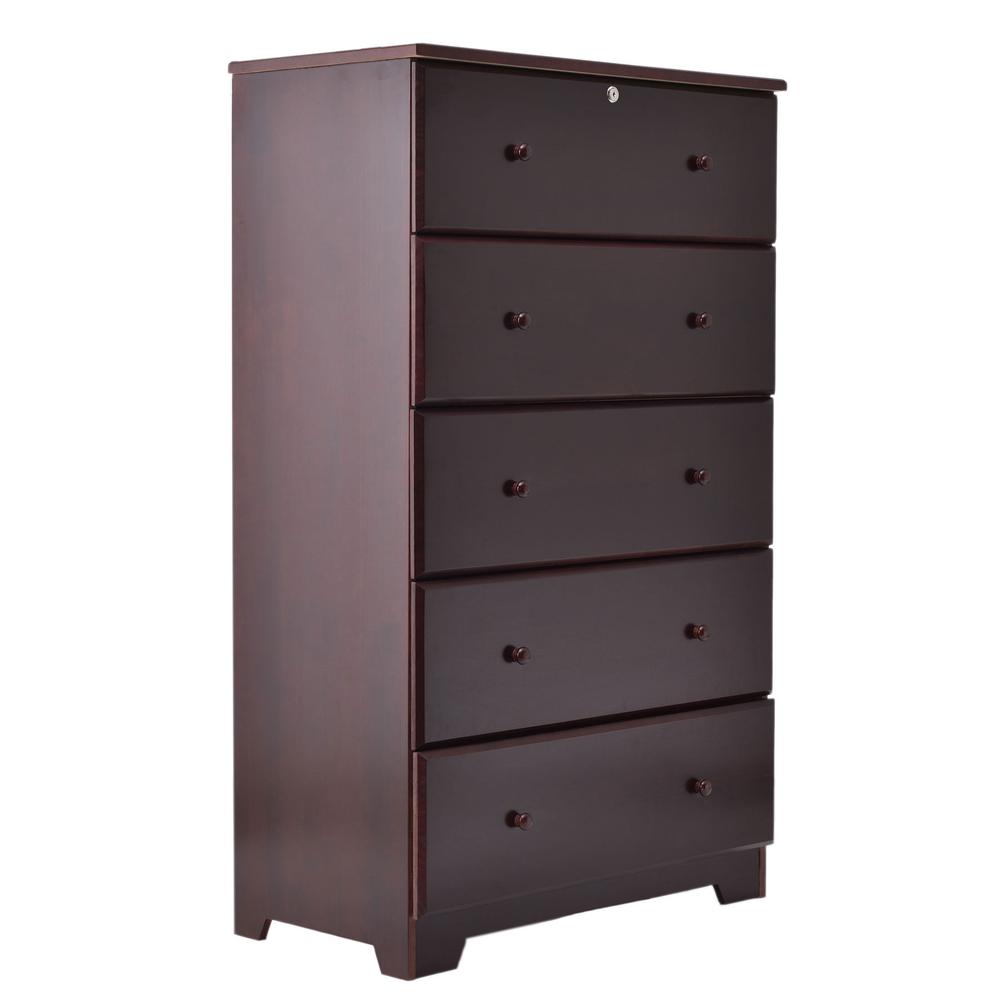 Better Home Products Isabela Solid Pine Wood 5 Drawer Chest Dresser in Mahogany. Picture 1