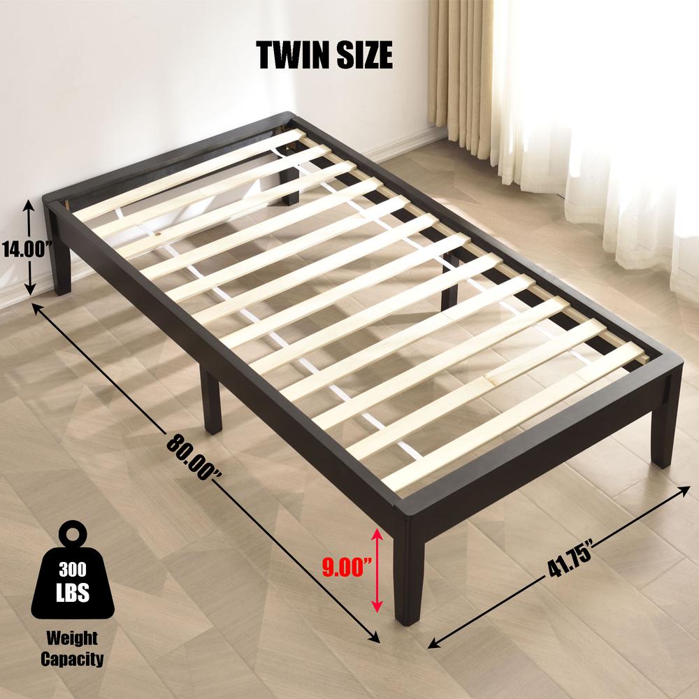 Better Home Products Stella Solid Pine Wood Twin Platform Bed Frame in Black. Picture 2