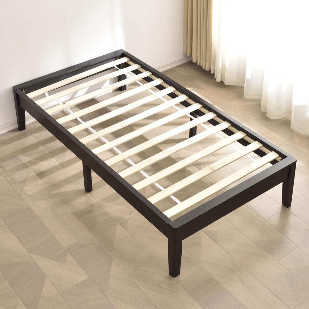 Better Home Products Stella Solid Pine Wood Twin Platform Bed Frame in Black. Picture 6