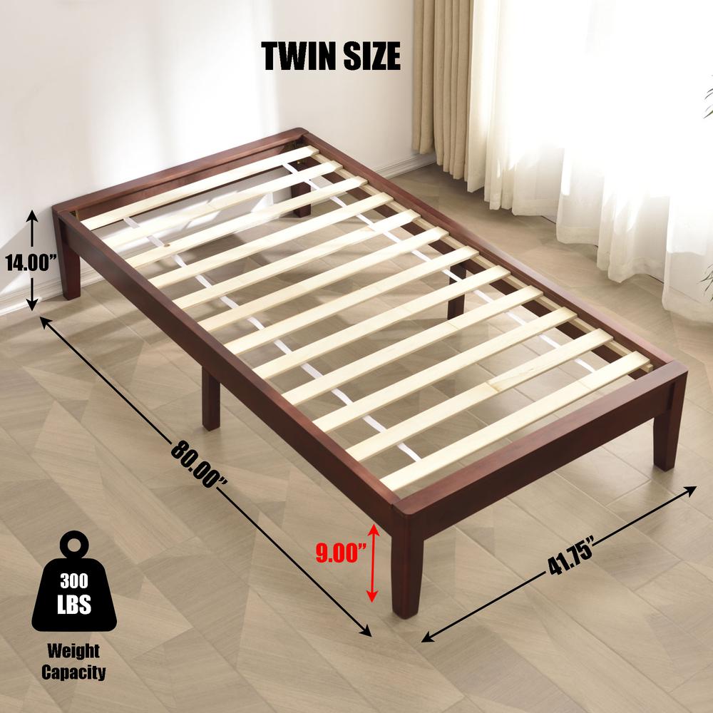 Better Home Products Stella Solid Pine Wood Twin Platform Bed Frame in Mahogany. Picture 2