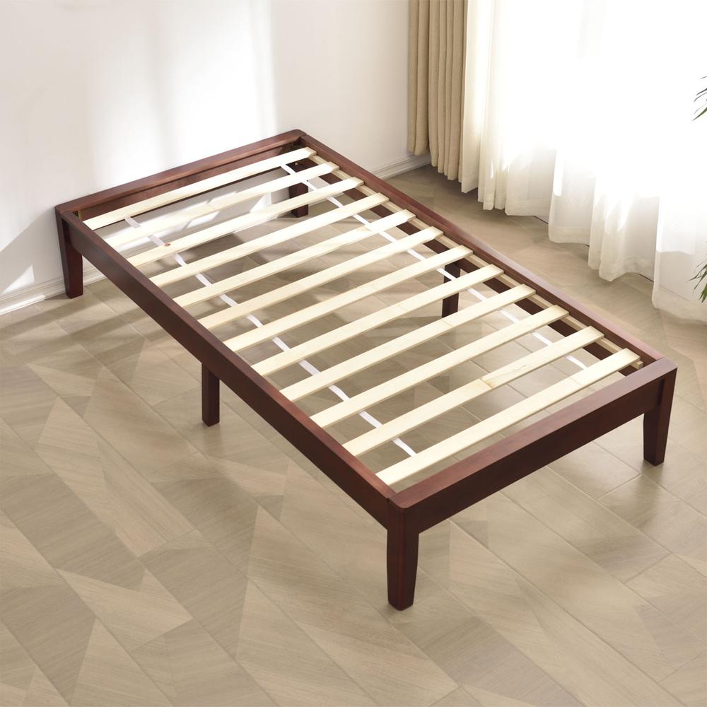 Better Home Products Stella Solid Pine Wood Twin Platform Bed Frame in Mahogany. Picture 7