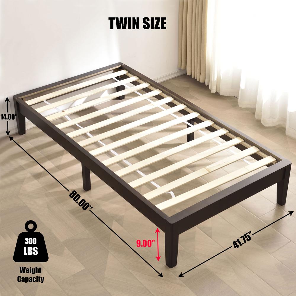 Better Home Products Stella Solid Pine Wood Twin Platform Bed Frame in Tobacco. Picture 2